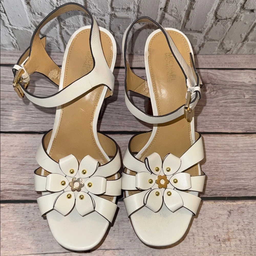 Michael Kors Tara Floral Embellished Leather Platform Sandals